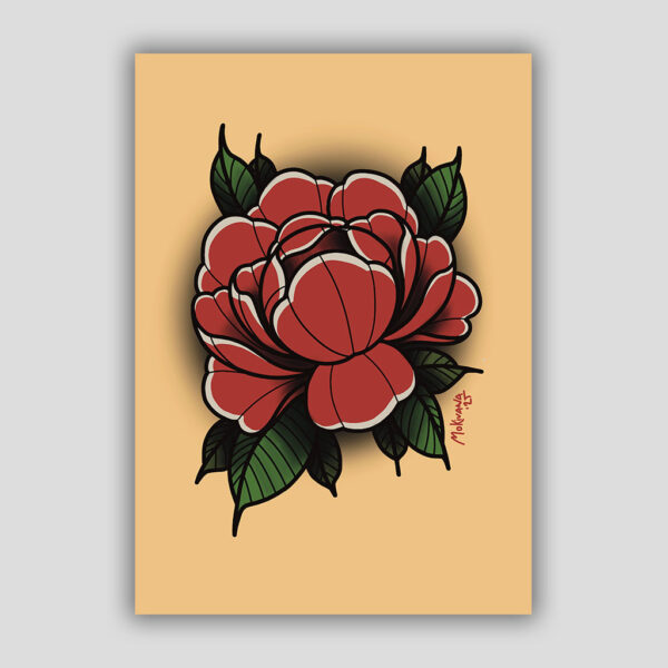 Print de peonía neotradicional a color