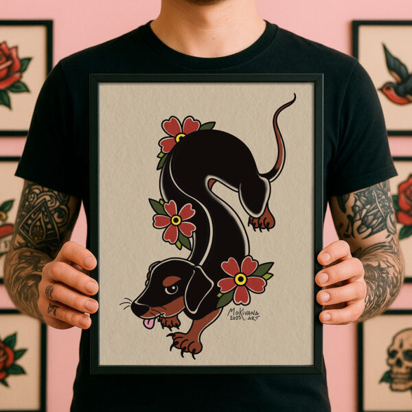 Print Teckel estilo tatuaje