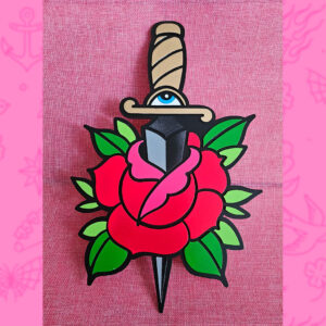 Puñal y rosa decorativa – Diseño Tatuaje Vintage